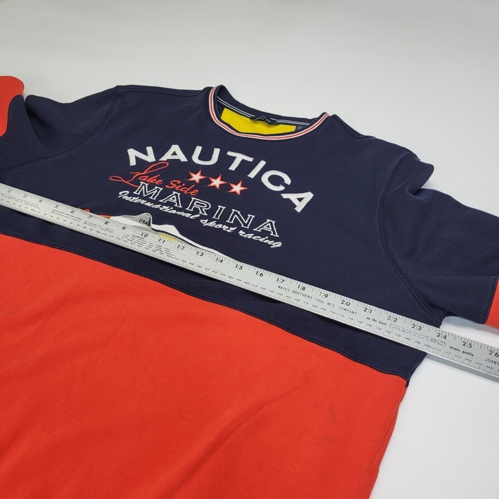 NAUTICA Mens Lakeside Marina Color Block Crewneck Sweatshirt Navy Red Vintage XL - Picture 4 of 9